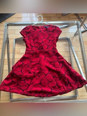 Red & Black Patterned Fit-and-Flare Dress